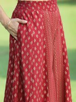 Thumbnail for Juniper Jade Green Ethnic Motif Printed Rayon High-Slit Kurta & Palazzo Set With Thread Work Embroidery - Distacart