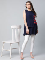 Thumbnail for Ahalyaa Women Navy Blue Rayon Printed Tunic - Distacart