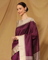 Thumbnail for Aastha Fashion Wine Temple Border Banglori Raw Silk Saree with Blouse - Distacart