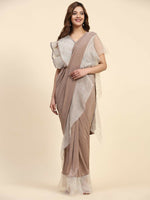 Thumbnail for Light Brown Lycra Solid Ready to Wear Saree with stitched Blouse - Nita - Distacart
