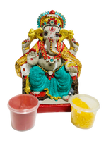Thumbnail for Eco-Friendly Ganesh Idol Small (Non-Toxic Colors) With Kumkum & Akshat - Limited Time Offer - Distacart