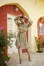 Thumbnail for Vaasva Women Green Muslin Floral Printed Knee Length Dress - Distacart