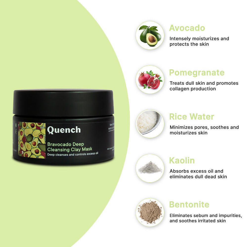 Quench Vitamin E Deep Cleansing Clay Mask with Avocado Removes Impurities & Refines Pores - Distacart
