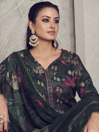 Thumbnail for Aastha Fashion Women's Black Pure Pashmina Digital Print with Jacquard Woven Kurta with Trouser & Dupatta - Distacart
