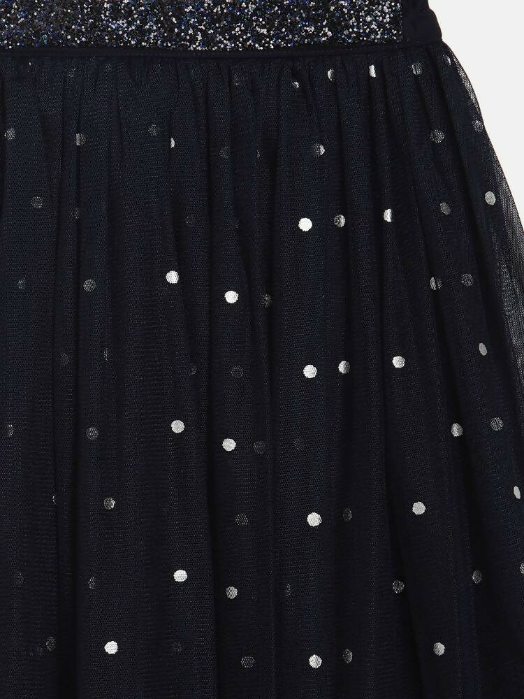 Ahalyaa Navy Blue Net Asymmetric Kids Top With Skirt For Girls - Distacart