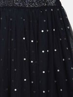 Thumbnail for Ahalyaa Navy Blue Net Asymmetric Kids Top With Skirt For Girls - Distacart
