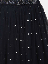 Thumbnail for Ahalyaa Navy Blue Net Asymmetric Kids Top With Skirt For Girls - Distacart