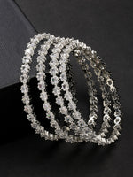Thumbnail for NVR Women's Set of 4 Silver-Plated CZ Stone-Studded Handcrafted Bangles - Distacart