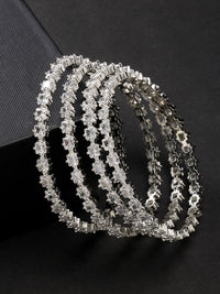Thumbnail for NVR Women's Set of 4 Silver-Plated CZ Stone-Studded Handcrafted Bangles