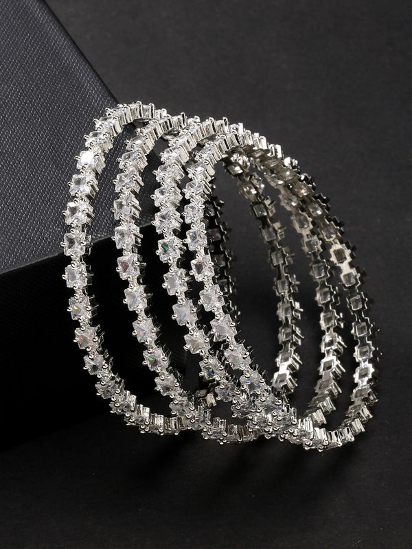 NVR Women's Set of 4 Silver-Plated CZ Stone-Studded Handcrafted Bangles - Distacart