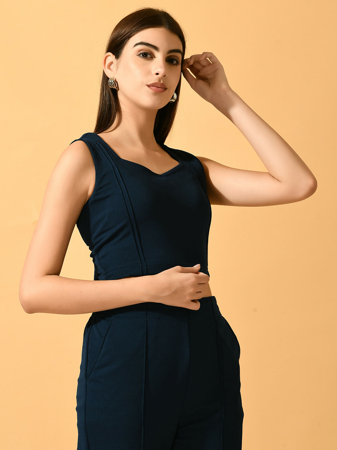 Myshka Women's Navy Blue Solid Party Top - Distacart