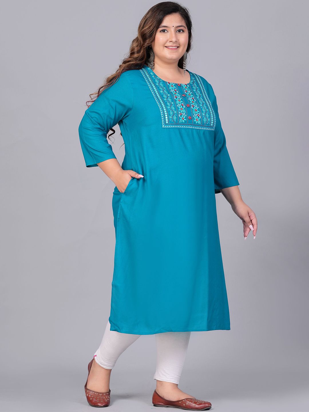 Sztori Women Printed Flared Sleeves Thread Work Kurta - Distacart