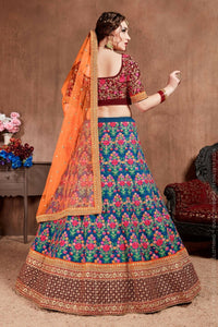 Thumbnail for Aastha Fashion Women's Intricate Navy Blue Colored Bridal Wear Embroidered Lehenga Choli - Distacart