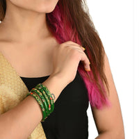 Thumbnail for Afast Designer Fancy Party Bangle/ Kada Set, Green, Glass, Pack Of 8 - Distacart