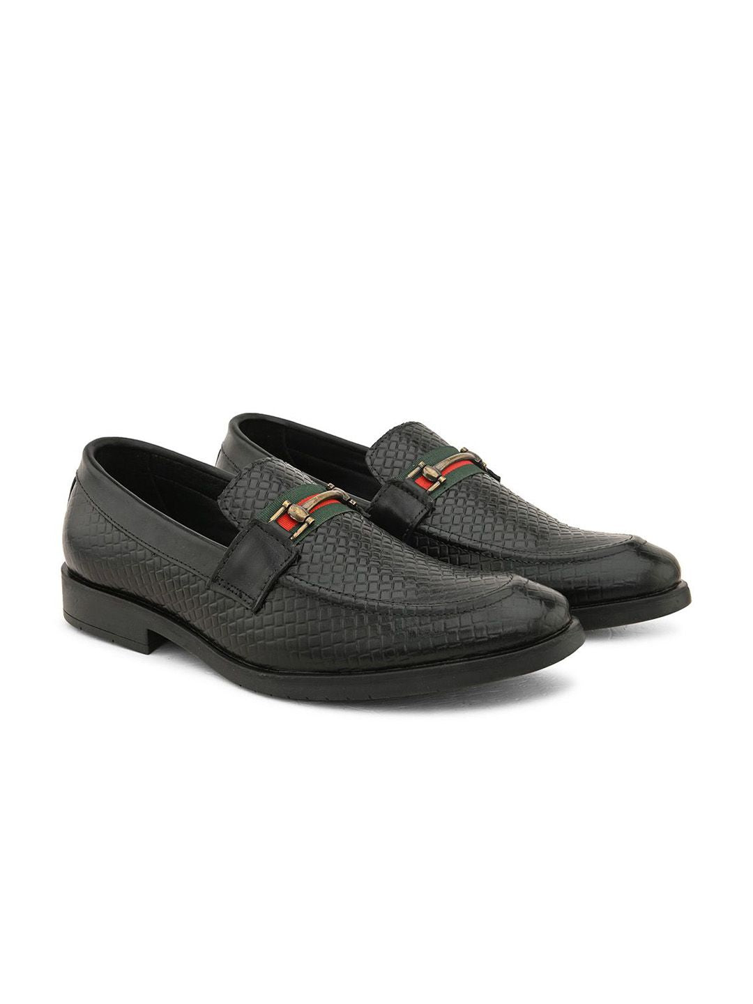 House of Pataudi Men leather Textured Formal Loafers