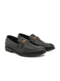 Thumbnail for House of Pataudi Men leather Textured Formal Loafers