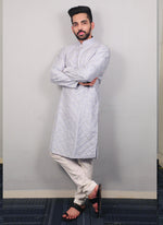 Thumbnail for Prazu Fashion Sky Blue Silk Sequence Work Kurta With Pajama