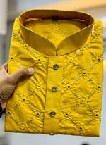 Thumbnail for Prazu Fashion Yellow Silk Sequence Work Kurta With Pajama