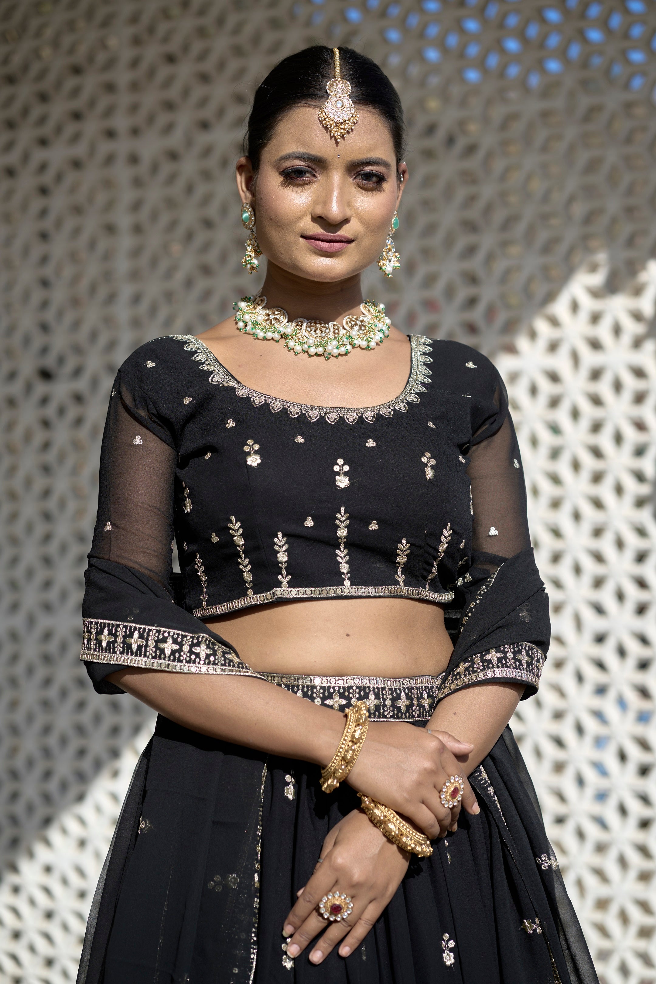 Vedant Vastram Embroidered Heavy Georgette Lehenga Choli With Blouse & Dupatta - Black - Distacart