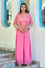 Thumbnail for Vedant Vastram Heavy Embroidery & Sequins Work Pure Georgette Plazo Set With Koti - Pink - Distacart