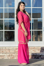 Thumbnail for Vedant Vastram Leheriya Print Pure Georgette Sharara Cordset With Kaftan - Pink - Distacart