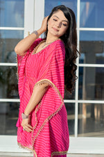 Thumbnail for Vedant Vastram Leheriya Print Pure Georgette Sharara Cordset With Kaftan - Pink - Distacart