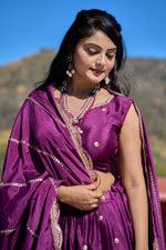Thumbnail for Vedant Vastram Embroidered Heavy Chinon Lehenga Choli With Blouse & Dupatta - Wine - Distacart