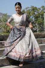 Thumbnail for Vedant Vastram Fully Printed Pure Manipuri Silk Lehenga Choli With Blouse & Dupatta - Grey - Distacart