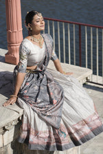 Thumbnail for Vedant Vastram Fully Printed Pure Manipuri Silk Lehenga Choli With Blouse & Dupatta - Grey - Distacart