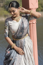 Thumbnail for Vedant Vastram Fully Printed Pure Manipuri Silk Lehenga Choli With Blouse & Dupatta - Grey - Distacart