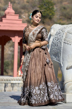 Thumbnail for Vedant Vastram Fully Printed Pure Manipuri Silk Lehenga Choli With Blouse & Dupatta - Brown - Distacart
