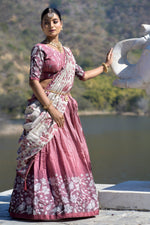 Thumbnail for Vedant Vastram Fully Printed Pure Manipuri Silk Lehenga Choli With Blouse & Dupatta - Pink - Distacart