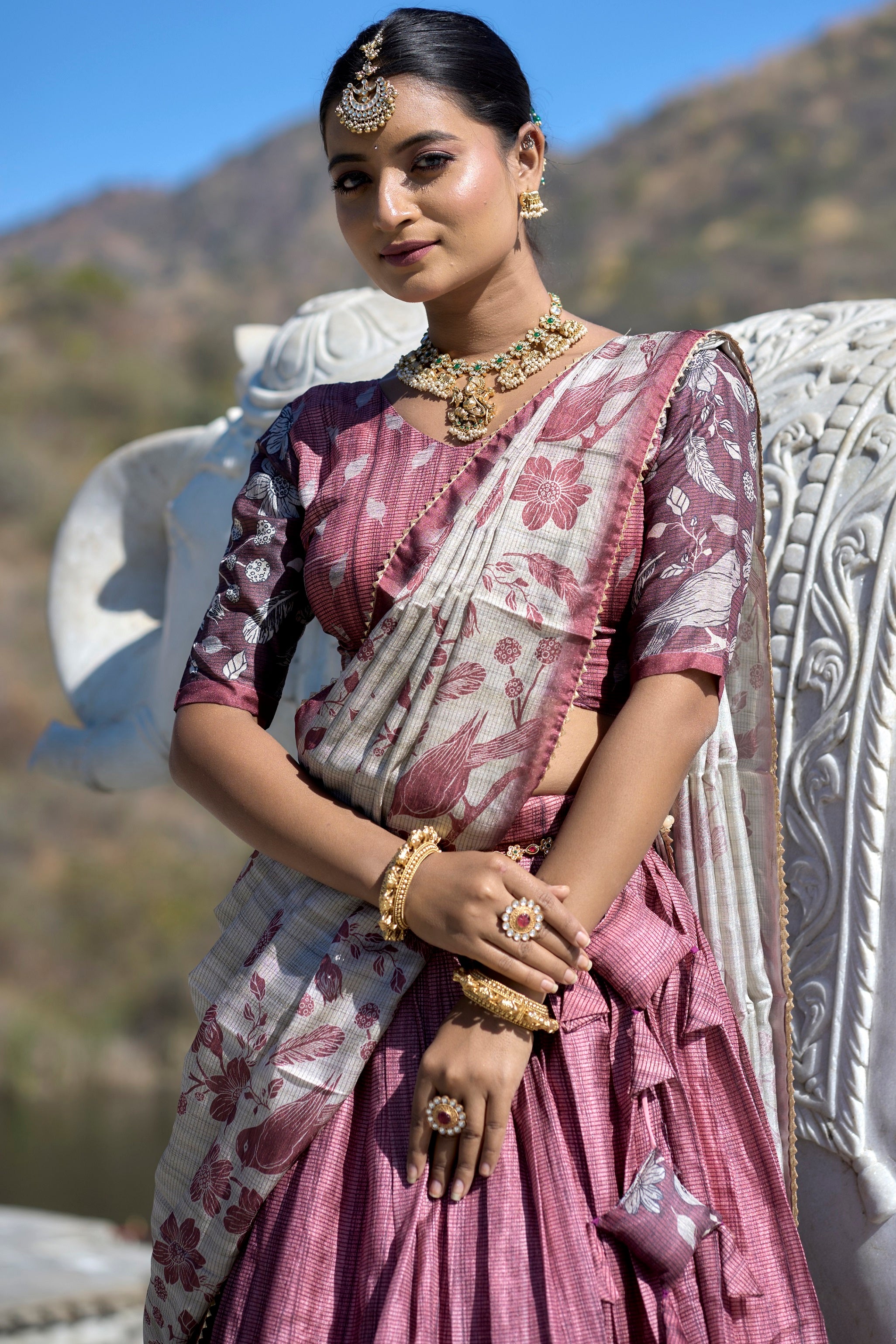 Vedant Vastram Fully Printed Pure Manipuri Silk Lehenga Choli With Blouse & Dupatta - Pink - Distacart