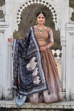 Thumbnail for Vedant Vastram Fully Printed Pure Manipuri Silk Lehenga Choli With Blouse & Dupatta - Brown - Distacart