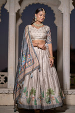 Thumbnail for Vedant Vastram Fully Printed Pure Manipuri Silk Lehenga Choli With Blouse & Dupatta - Beige - Distacart