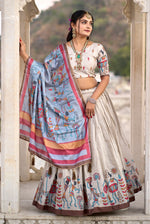 Thumbnail for Vedant Vastram Fully Printed Pure Manipuri Silk Lehenga Choli With Blouse & Dupatta - Beige - Distacart