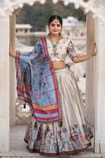 Thumbnail for Vedant Vastram Fully Printed Pure Manipuri Silk Lehenga Choli With Blouse & Dupatta - Beige - Distacart