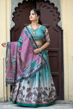 Thumbnail for Vedant Vastram Fully Printed Pure Manipuri Silk Lehenga Choli With Blouse & Dupatta - Rama - Distacart