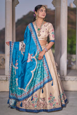 Thumbnail for Vedant Vastram Fully Printed Pure Manipuri Silk Lehenga Choli With Blouse & Dupatta - Beige - Distacart
