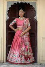 Thumbnail for Vedant Vastram Fully Printed Pure Manipuri Silk Lehenga Choli With Blouse & Dupatta - Peach - Distacart