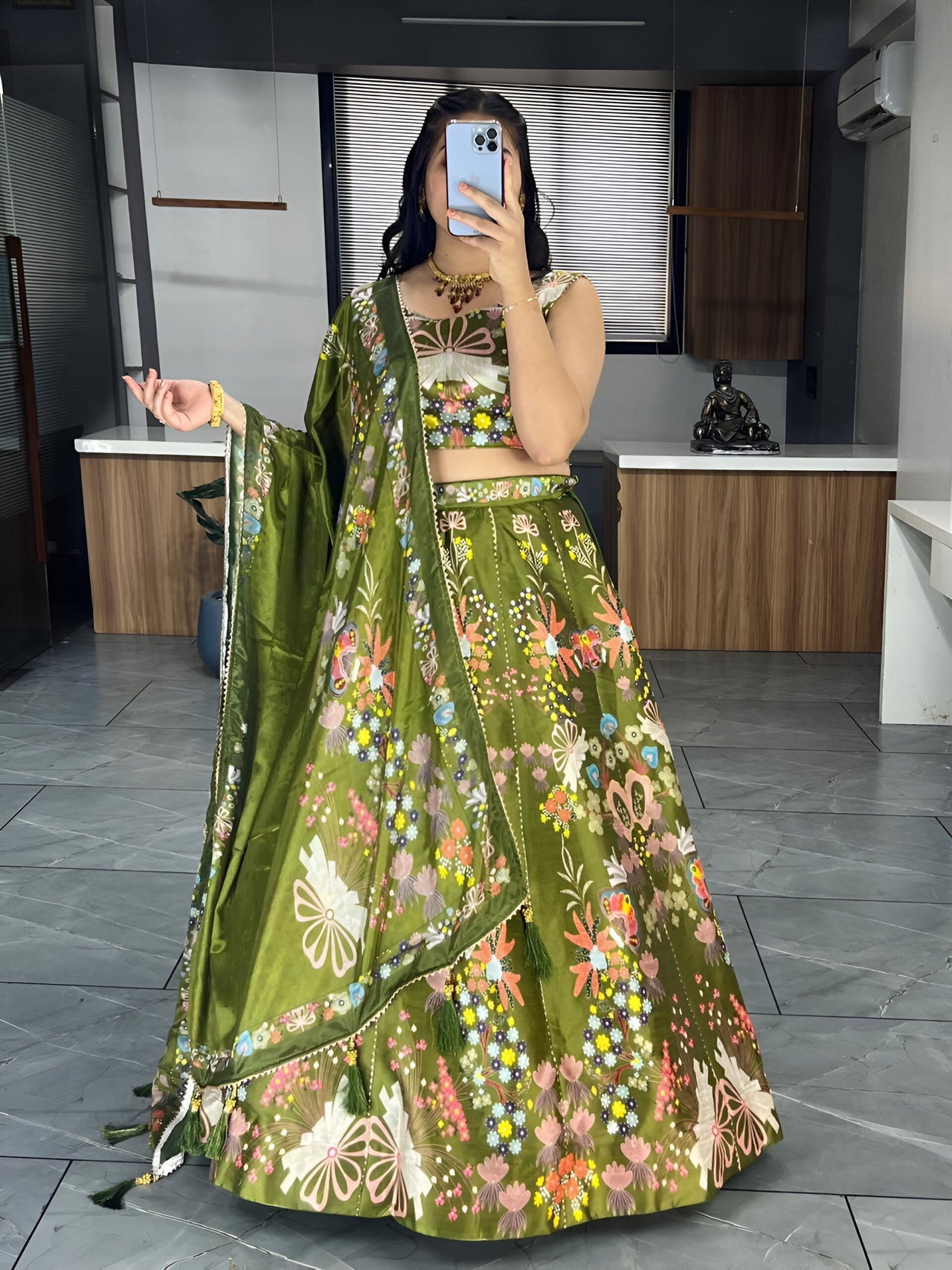 Lehenga Mart Exclusive Printed lehenga Choli for Wedding Wear - Mahendi
