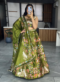Thumbnail for Lehenga Mart Exclusive Printed lehenga Choli for Wedding Wear - Mahendi