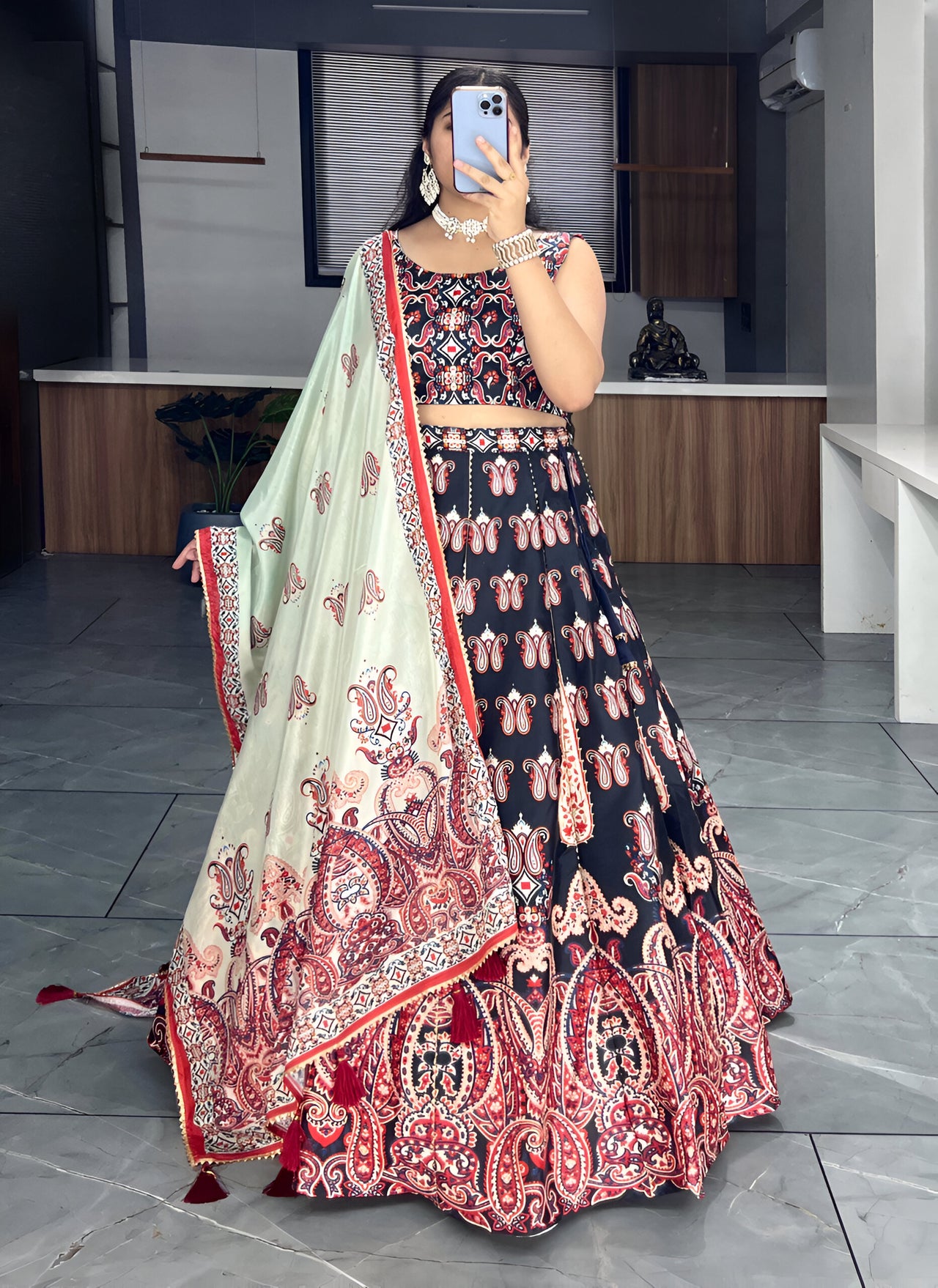 Lehenga Mart Designer Art Silk Printed Lehenga Choli - Black