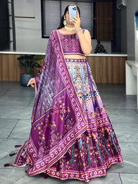 Thumbnail for Lehenga Mart Designer Art Silk Printed Lehenga Choli - Wine