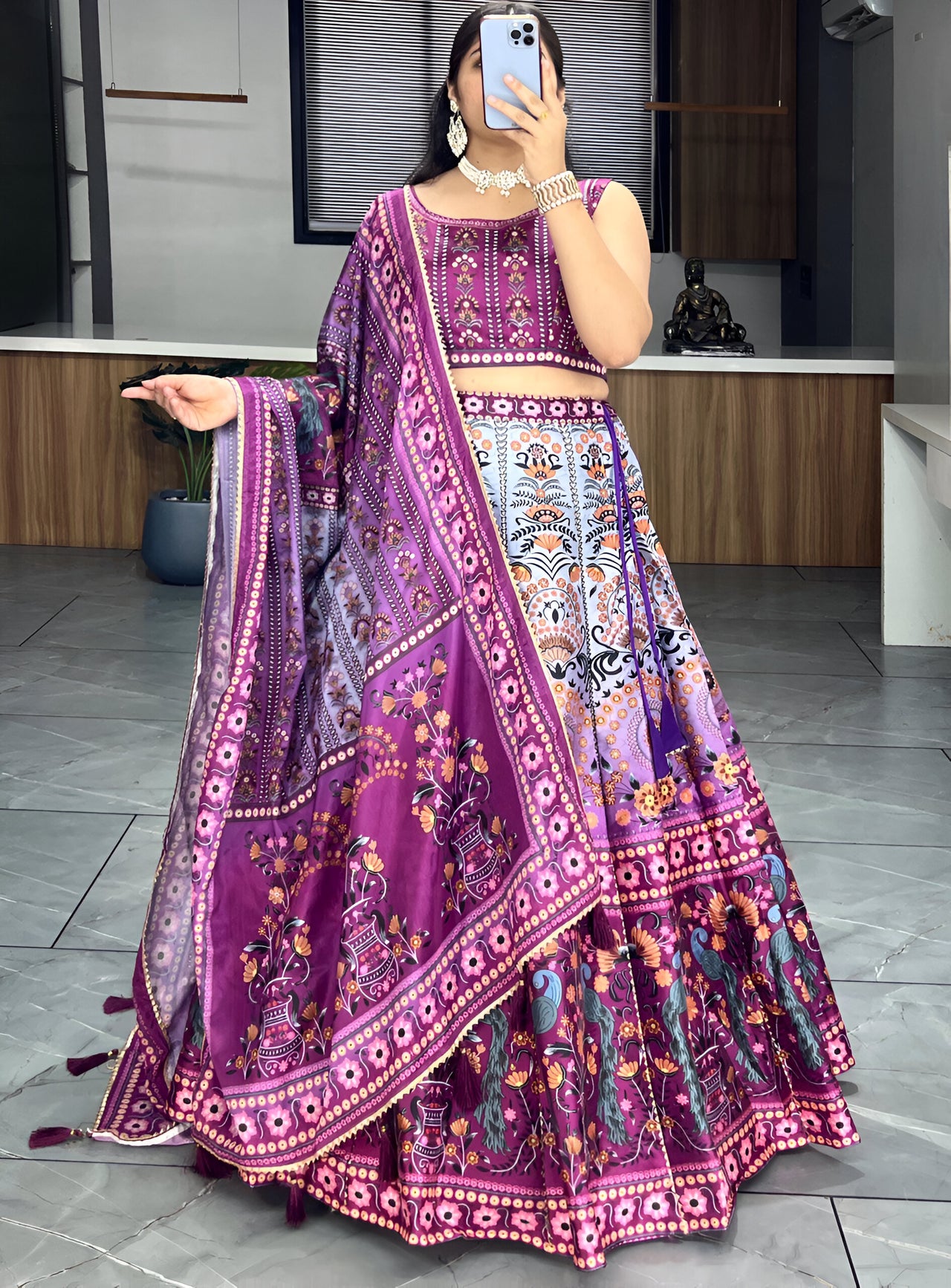 Lehenga Mart Designer Art Silk Printed Lehenga Choli - Wine