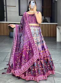 Thumbnail for Lehenga Mart Designer Art Silk Printed Lehenga Choli - Wine