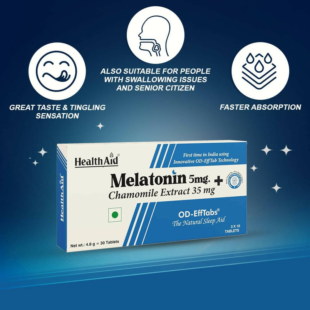 HealthAid Melatonin 5 mg + Chamomile Extract 35 mg OD Effervescent Tablets - Distacart