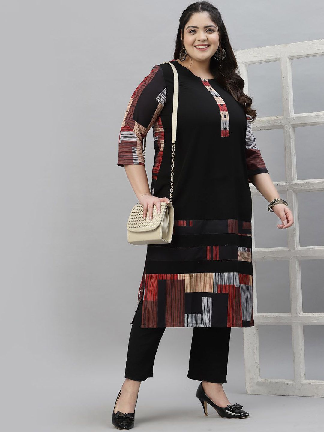 Sztori Plus Size Printed Neck Round Neck Straight Kurta - Distacart