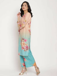 Thumbnail for Ahalyaa Women Peach-Coloured Floral Printed Kurta Palazzo Set With Dupatta - Distacart