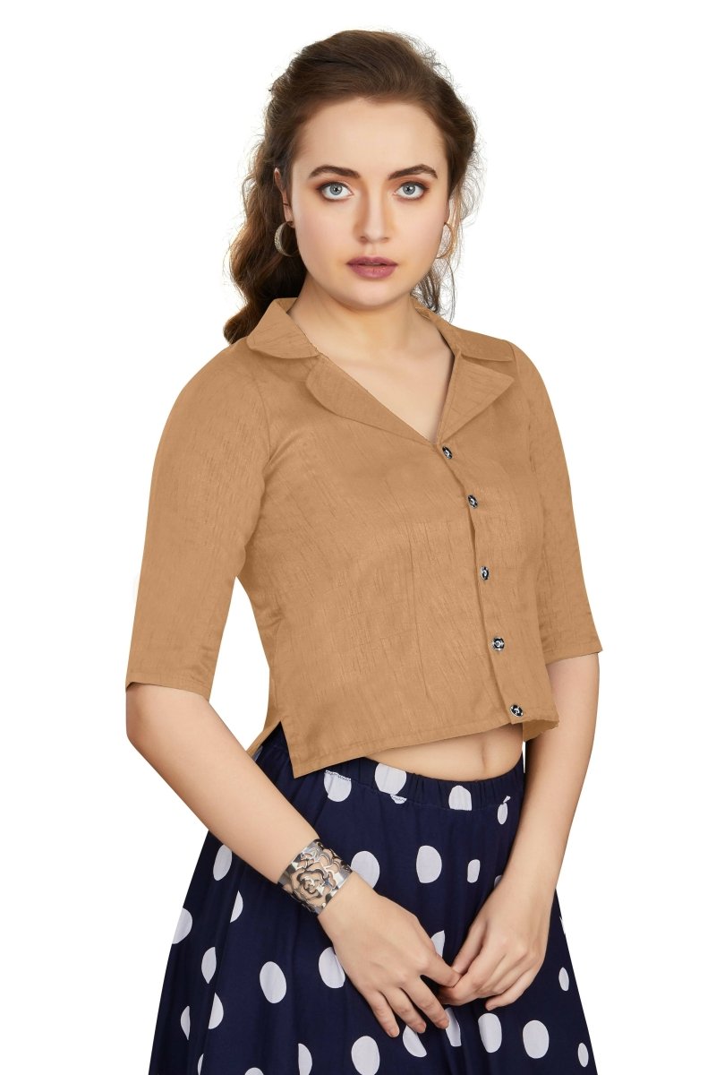 Aastha Fashion Women's Women's Beige Art Silk Button Readymade Blouse - Distacart